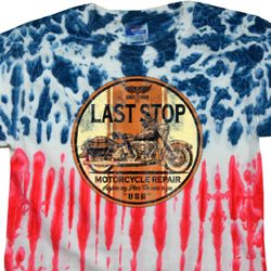 Mens Biker Shirt Last Stop Patriotic Tie Dye Tee T-shirt