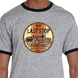 Mens Biker Shirt Last Stop Ringer Tee T-Shirt