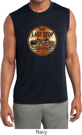 Mens Biker Shirt Last Stop Sleeveless Moisture Wicking Tee T-Shirt