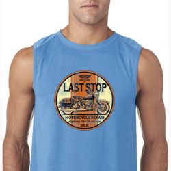 Mens Biker Shirt Last Stop Sleeveless Tee T-Shirt
