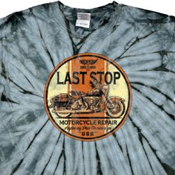 Mens Biker Shirt Last Stop Spider Tie Dye Tee T-shirt
