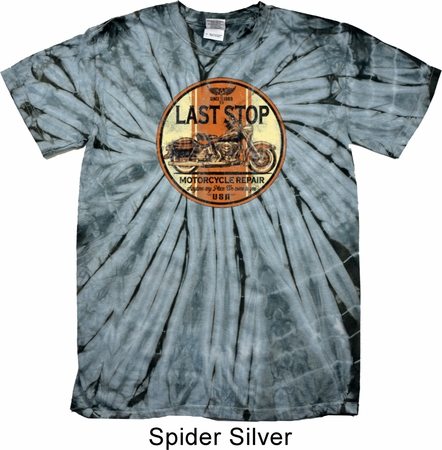 Mens Biker Shirt Last Stop Spider Tie Dye Tee T-shirt