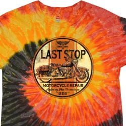 Mens Biker Shirt Last Stop Tie Dye Tee T-shirt