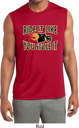 Mens Biker Shirt Ride It Sleeveless Moisture Wicking Tee T-Shirt
