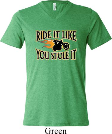 Mens Biker Shirt Ride It Tri Blend V-neck Tee T-Shirt