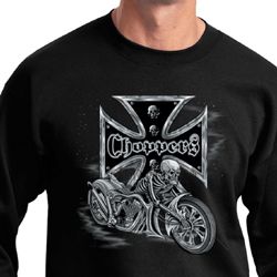 Mens Biker Sweatshirt Chopper Cross Skeleton Sweat Shirt