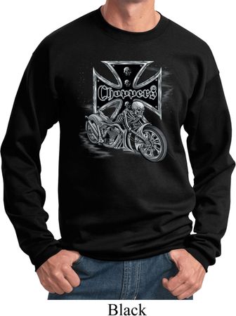Mens Biker Sweatshirt Chopper Cross Skeleton Sweat Shirt