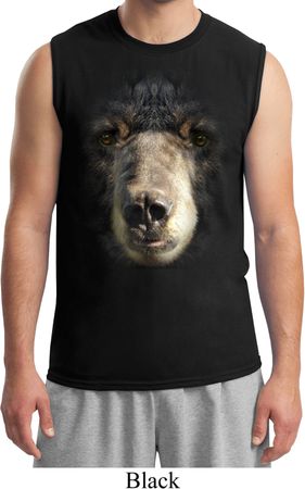 Mens Black Bear Shirt Big Black Bear Face Muscle Tee T-Shirt