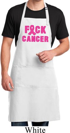 Mens Breast Cancer Apron F*CK Cancer Full Length Apron with Pockets