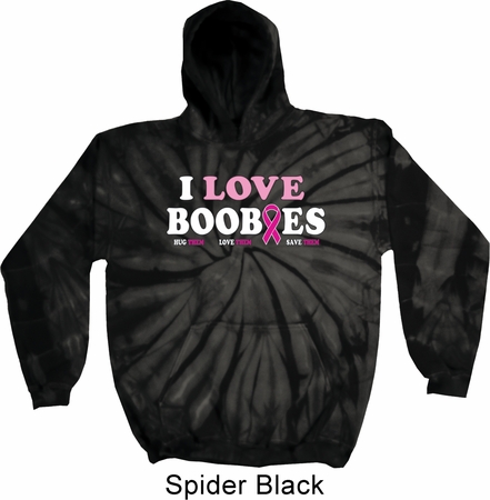 Mens Breast Cancer Awareness Hoodie I Love Boobies Tie Dye Hoody