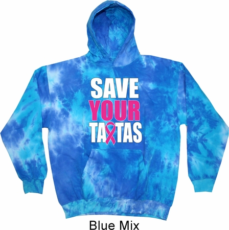 Mens Breast Cancer Awareness Hoodie Save Your Tatas Tie Dye Hoody