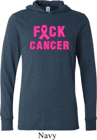 Mens Breast Cancer Awareness Shirt F*CK Cancer Lightweight Hoodie Tee