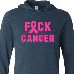 Mens Breast Cancer Awareness Shirt F*CK Cancer Lightweight Hoodie Tee