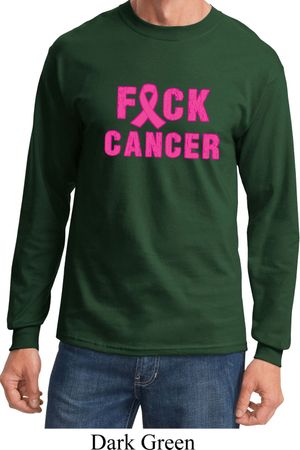 Mens Breast Cancer Awareness Shirt F*CK Cancer Long Sleeve Tee T-Shirt