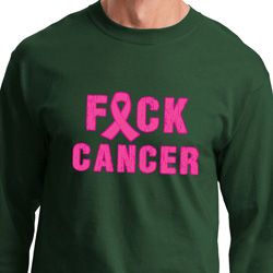 Mens Breast Cancer Awareness Shirt F*CK Cancer Long Sleeve Tee T-Shirt