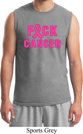 Mens Breast Cancer Awareness Shirt F*CK Cancer Muscle Tee T-Shirt