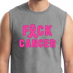 Mens Breast Cancer Awareness Shirt F*CK Cancer Muscle Tee T-Shirt