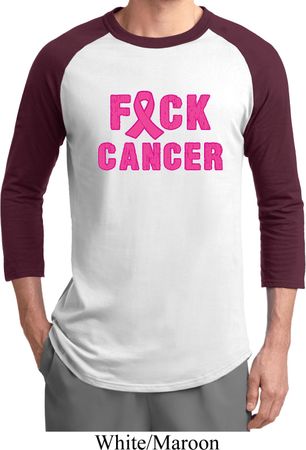 Mens Breast Cancer Awareness Shirt F*CK Cancer Raglan Tee T-Shirt