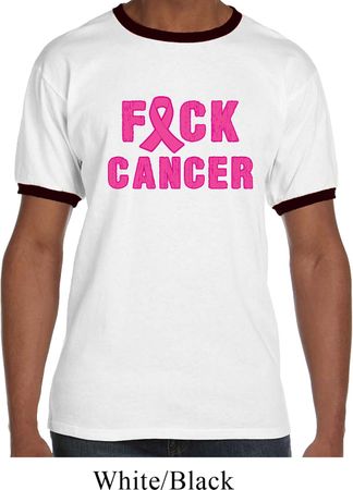 Mens Breast Cancer Awareness Shirt F*CK Cancer Ringer Tee T-Shirt