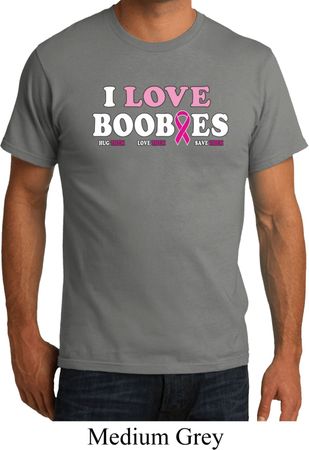 Mens Breast Cancer Awareness Shirt I Love Boobies Organic Tee T-Shirt