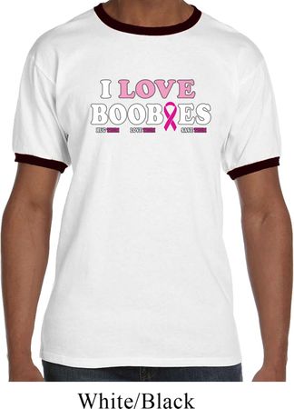 Mens Breast Cancer Awareness Shirt I Love Boobies Ringer Tee T-Shirt