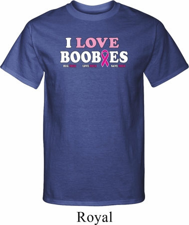 Mens Breast Cancer Awareness Shirt I Love Boobies Tall Tee T-Shirt