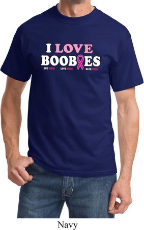 Mens Breast Cancer Awareness Shirt I Love Boobies Tee T-Shirt