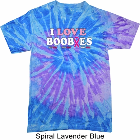 Mens Breast Cancer Awareness Shirt I Love Boobies Tie Dye Tee T-shirt