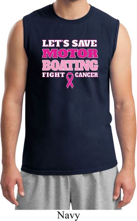 Mens Breast Cancer Awareness Shirt Motor Boating Muscle Tee T-Shirt