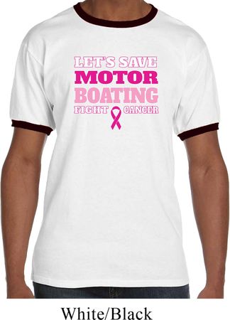 Mens Breast Cancer Awareness Shirt Motor Boating Ringer Tee T-Shirt