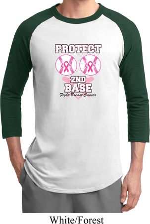 Mens Breast Cancer Awareness Shirt Protect 2nd Base Raglan Tee T-Shirt
