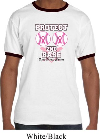 Mens Breast Cancer Awareness Shirt Protect 2nd Base Ringer Tee T-Shirt