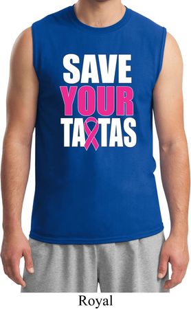 Mens Breast Cancer Awareness Shirt Save Your Tatas Muscle Tee T-Shirt