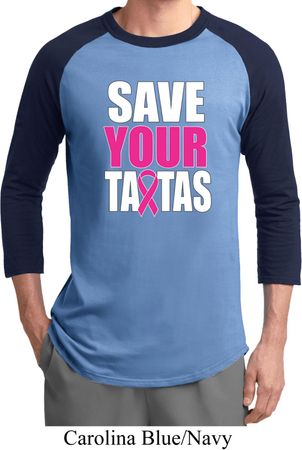 Mens Breast Cancer Awareness Shirt Save Your Tatas Raglan Tee T-Shirt