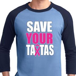 Mens Breast Cancer Awareness Shirt Save Your Tatas Raglan Tee T-Shirt