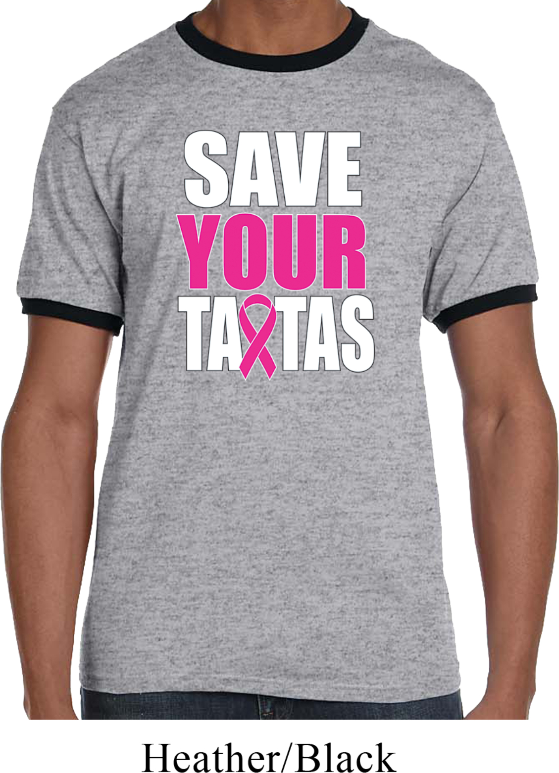 Mens Breast Cancer Awareness Shirt Save Your Tatas Ringer Tee T-Shirt ...