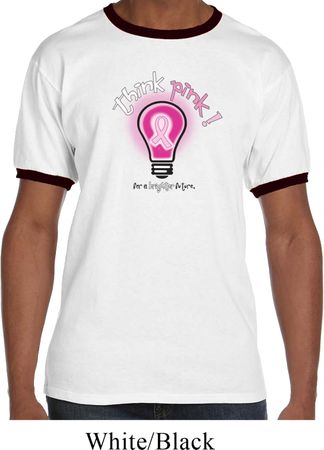Mens Breast Cancer Awareness Shirt Think Pink Ringer Tee T-Shirt