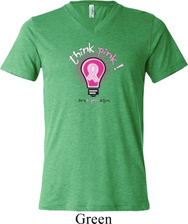Mens Breast Cancer Awareness Shirt Think Pink Tri Blend V-neck Tee