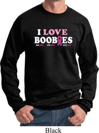 Mens Breast Cancer Awareness Sweatshirt I Love Boobies Sweat Shirt