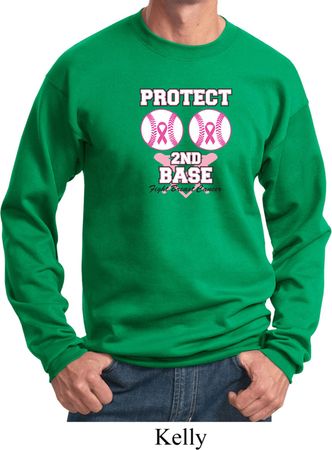 Mens Breast Cancer Awareness Sweatshirt Protect 2nd Base Sweat Shirt