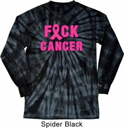 Mens Breast Cancer Shirt F*CK Cancer Long Sleeve Tie Dye Tee T-shirt
