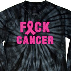 Mens Breast Cancer Shirt F*CK Cancer Long Sleeve Tie Dye Tee T-shirt