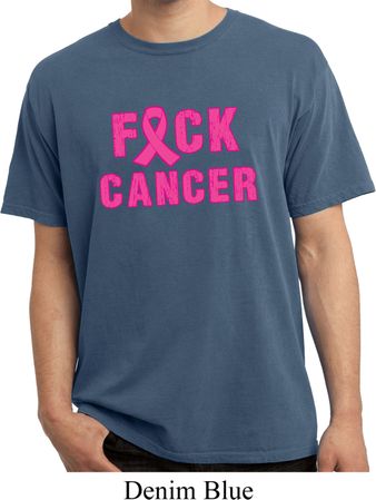 Mens Breast Cancer Shirt F*CK Cancer Pigment Dyed Tee T-Shirt
