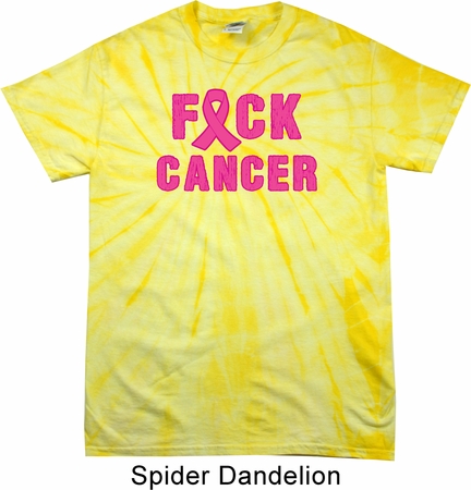 Mens Breast Cancer Shirt F*CK Cancer Spider Tie Dye Tee T-shirt