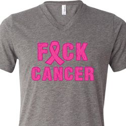 Mens Breast Cancer Shirt F*CK Cancer Tri Blend V-neck Tee T-Shirt