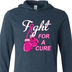 Mens Breast Cancer Shirt Fight For a Cure Lightweight Hoodie Tee