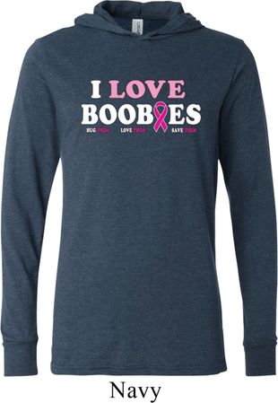 Mens Breast Cancer Shirt I Love Boobies Lightweight Hoodie Tee