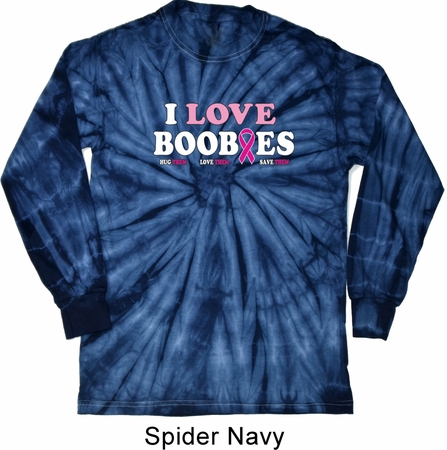 Mens Breast Cancer Shirt I Love Boobies Long Sleeve Tie Dye Tee