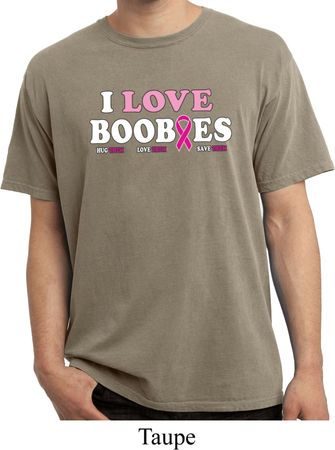 Mens Breast Cancer Shirt I Love Boobies Pigment Dyed Tee T-Shirt
