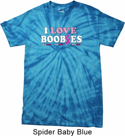 Mens Breast Cancer Shirt I Love Boobies Spider Tie Dye Tee T-shirt